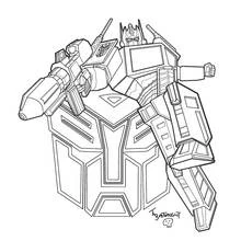 Coloriage Optimus Prime devant l'emblème Autobot Coloriage Optimus Prime devant l'emblème Autobot