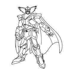 Coloriage Robot guerrier avec casque ailé et cape Coloriage Robot guerrier avec casque ailé et cape