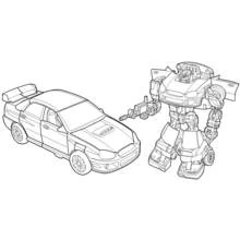 Coloriage Robot debout près de sa forme voiture de sport Coloriage Robot debout près de sa forme voiture de sport