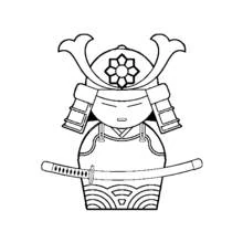 Coloriage Samouraï en armure traditionnelle avec casque et sabre Coloriage Samouraï en armure traditionnelle avec casque et sabre