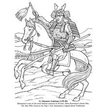 Coloriage Samouraï à cheval brandissant un bâton de commandement Coloriage Samouraï à cheval brandissant un bâton de commandement