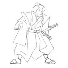 Coloriage Samouraï debout prêt avec son sabre à la ceinture Coloriage Samouraï debout prêt avec son sabre à la ceinture
