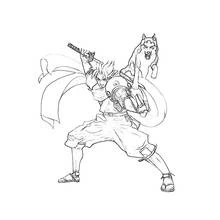 Coloriage Samouraï en position de combat avec un esprit loup Coloriage Samouraï en position de combat avec un esprit loup