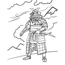 Coloriage Samouraï debout devant les montagnes Coloriage Samouraï debout devant les montagnes