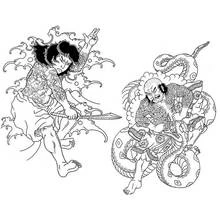 Coloriage Samouraï affrontant un immense serpent Coloriage Samouraï affrontant un immense serpent
