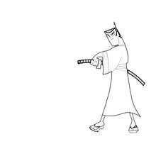 Coloriage Samouraï Jack en marche, épée à la main Coloriage Samouraï Jack en marche, épée à la main