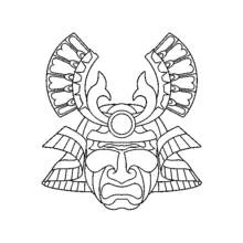 Coloriage Samouraï masque avec cornes en éventail Coloriage Samouraï masque avec cornes en éventail