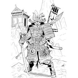 Coloriage Samouraï debout en armure avec son sabre Coloriage Samouraï debout en armure avec son sabre