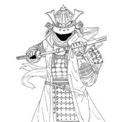 Coloriage Samouraï en armure complète tenant un katana Coloriage Samouraï en armure complète tenant un katana