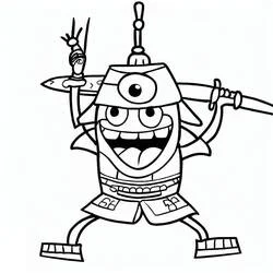 Coloriage Samouraï drôle brandissant deux épées Coloriage Samouraï drôle brandissant deux épées