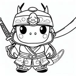 Coloriage Samouraï casqué tenant son katana Coloriage Samouraï casqué tenant son katana