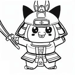 Coloriage Samouraï heureux tenant une épée Coloriage Samouraï heureux tenant une épée