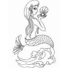 Coloriage Sirène tenant un coquillage avec une perle