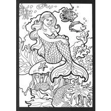 Coloriage Sirène assise sur un rocher de corail