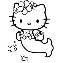 Coloriage Hello Kitty sirène avec des fleurs