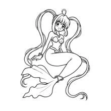 Coloriage Sirène assise dans de grandes boucles de cheveux