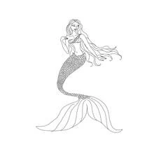 Coloriage Sirène à la chevelure flottante en pose élégante
