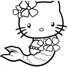 Coloriage Sirène Hello Kitty avec des fleurs