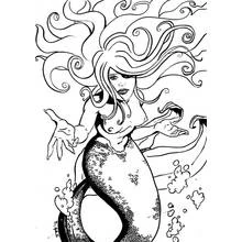 Coloriage Sirène aux cheveux tourbillonnants