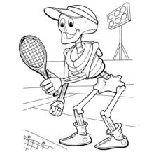 Coloriage Squelette jouant au tennis