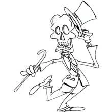 Coloriage Squelette dansant en haut-de-forme et smoking