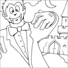 Coloriage Vampire tendant la main devant son château