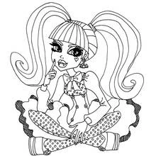 Coloriage Draculaura assise avec ses couettes