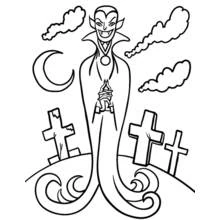 Coloriage Vampire debout dans un cimetière la nuit