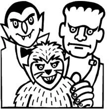 Coloriage Vampire, loup-garou et monstre de Frankenstein