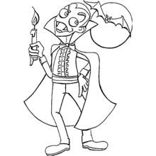 Coloriage Vampire tenant une bougie sous la lune