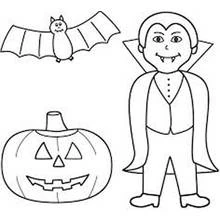 Coloriage Vampire avec chauve-souris et citrouille