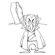 Coloriage Vampire debout près d'une pierre tombale