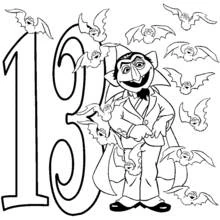 Coloriage Le Comte avec des chauves-souris et le chiffre treize
