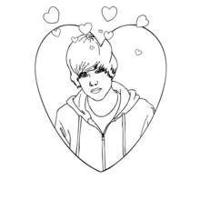 Coloriage Justin Bieber en portrait dans un cœur