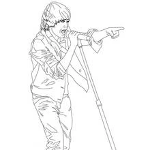 Coloriage Justin Bieber chantant sur scène
