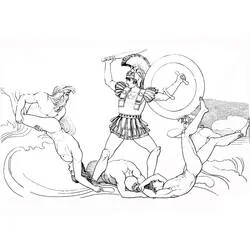 Coloriage Achille combattant des guerriers dans le fleuve