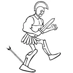 Coloriage Achille en marche avec épée et casque