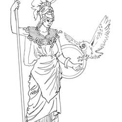 Coloriage Athéna avec son hibou et son bouclier