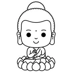Coloriage Bouddha en petit personnage souriant