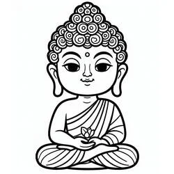 Coloriage Bouddha assis en méditation avec une fleur de lotus