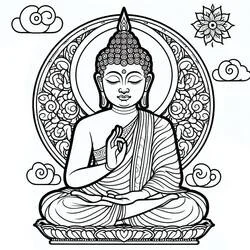 Coloriage Bouddha assis en méditation avec halo en mandala
