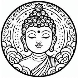 Coloriage Bouddha en médaillon avec motifs de mandala