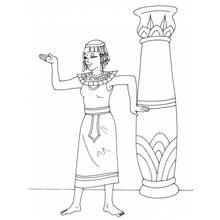 Coloriage Cléopatre debout près d'une colonne égyptienne