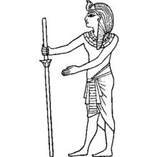 Coloriage Cléopatre représentée en pharaon avec un bâton