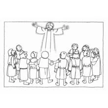 Coloriage Jésus s'élevant au ciel devant ses apôtres
