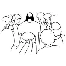 Coloriage Jesus entouré d'un groupe de disciples