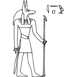 Coloriage Anubis debout avec bâton et ankh