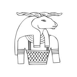 Coloriage Khnum à tête de bélier et longues cornes recourbées