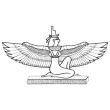 Coloriage Isis aux ailes déployées agenouillée sur un socle