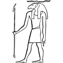 Coloriage Khnum debout avec un bâton